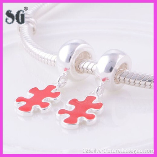 Cute Puzzle enamel Loose Beads 925 Sterling Silver Slide Beads Compatible With European Charm Bracelet